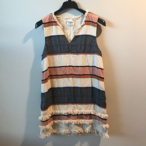 Anthropologie Holding Horses striped fringe mini dress, Sz 14
